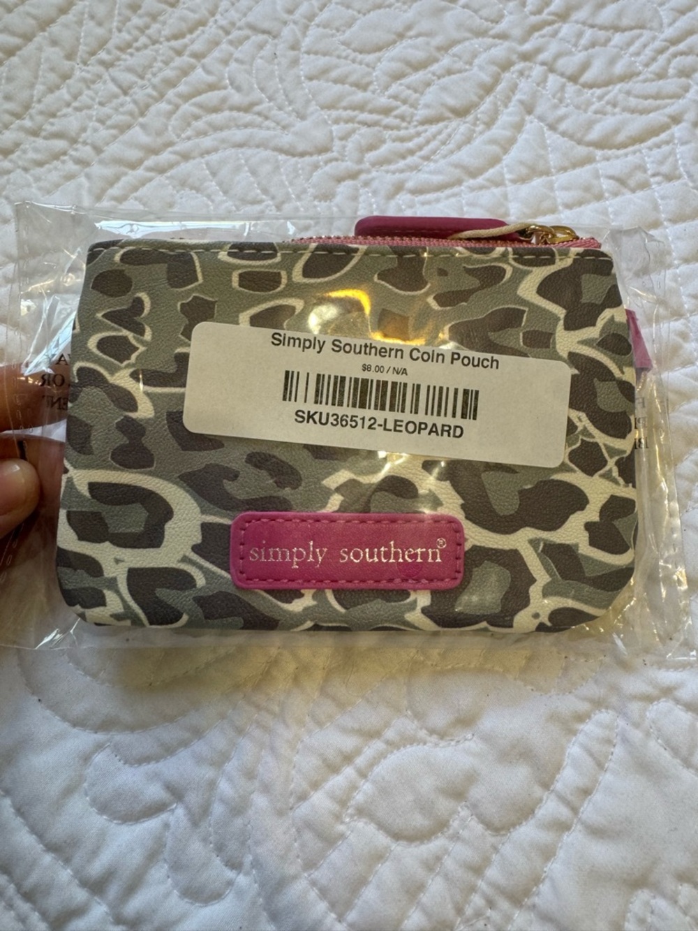 Simply Southern Gray Leopard Coin Pouch with Pink Accents - NWT